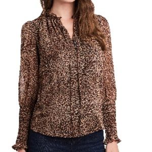1.State Leopard Print Shirred Tie Neck Blouse - Large